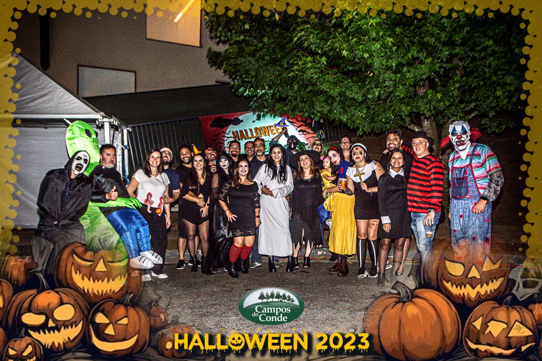 Festa de Halloween do Campos do Conde com moradores fantasiados